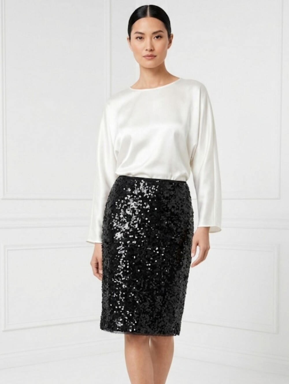 Talbots Sequin  NWOT silk lined black pencil skirt